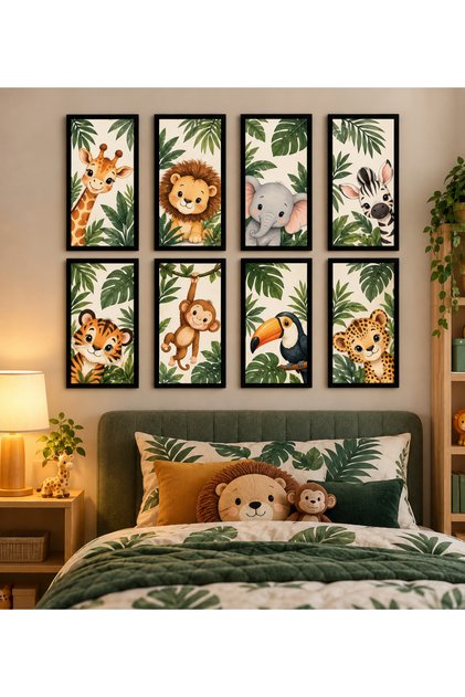 8 Pieces 10X20 cm Zoo Animal Kingdom Children's Room Painting Set Decorative Wall Decor