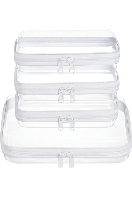 4 pcs Clear Zipper Pouches, Hard Shell Zipper Case | Toiletry Bag for Travel, CLear Diaper Bag, Toil