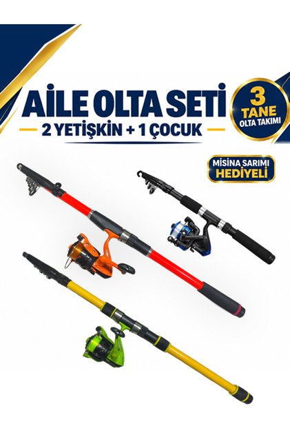 Aile Olta Takımı Seti 3 Kişilik, 2 Adet 300cm Yetişkin Oltası + 1 Adet 165cm Çocuk Oltası