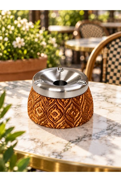 Premium Kokusuz Dekoratif Küllük | Desenli Gövde, Metal Hazne, 3 Yuvalı