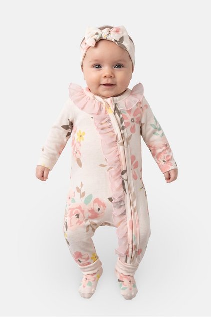 Toddlers Girl 2Pcs Floral Print Bodysuits With Headband, Multicolor