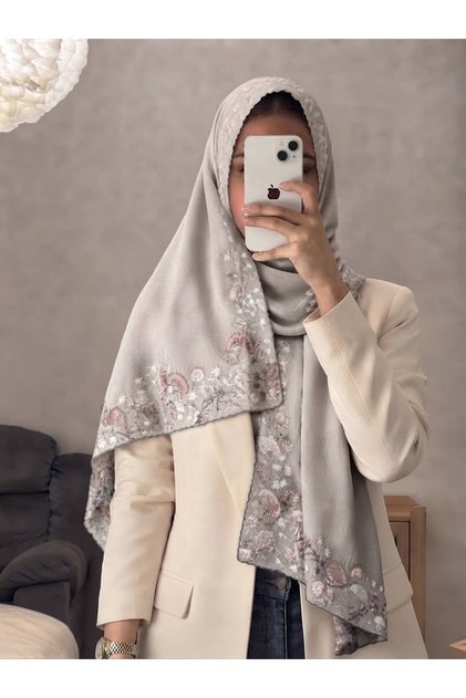 Embroidery Veil Three Grey Japanese Fabric Trim Two Layers 190*55