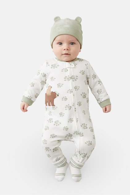 Toddlers Boy 2 Pcs Graphic Print Romper With Beanie, Multicolor