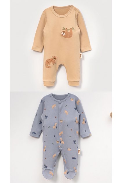 Vovido Unisex Bebek %100 Pamuk 2'li Tulum Takımı Omuzdan ve Boydan Çıtçıtlı