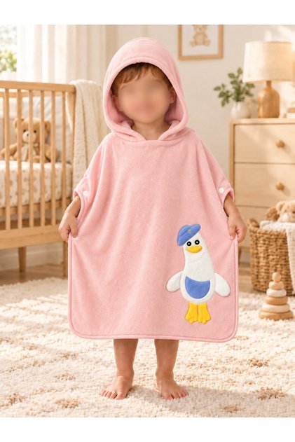 منشفة بونشو للأطفال بقبعة ورسمة بطة لطيفة 🐥✨