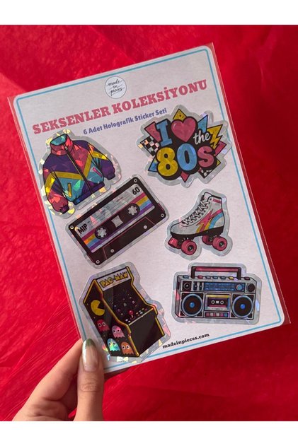 80S Retro Holographic Sticker Set 6 Pieces Die Cut Retro Agenda Laptop Phone Sticker
