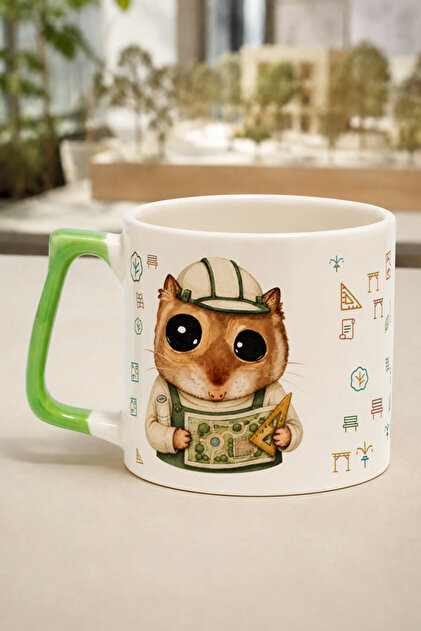 Sad Üzgün Hamster Peyzaj Mimarı Baskılı Yeşil Kulplu Prime Kupa - Peyzaj Mimarına Hediye Bardak