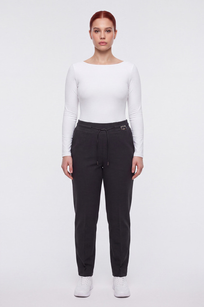 Women's Black Winter High Waist Knitted Trousers with Accessories and Adjustable Waist