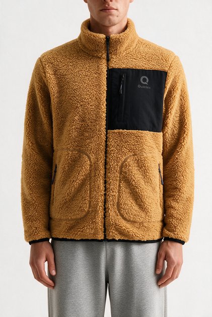 Men's Zippered Thick Fleece Jacket with Pocket Detail in Full Size