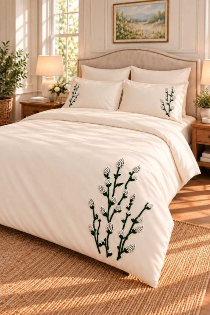 Lara Sim Embroidered 100% Cotton 6 Piece Double Luxury Duvet Cover Set