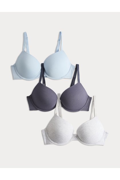 3'lü Pamuklu Push Up T-Shirt Sütyeni