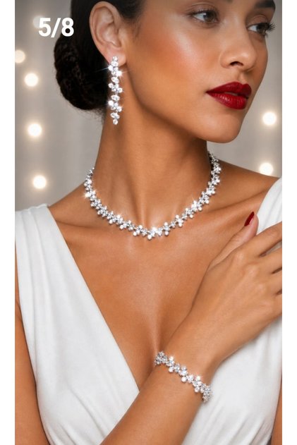 Zircon Shuttle Stone Necklace Earring Bracelet Set
