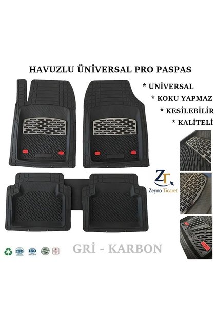 Fiat Egea Sedan 2017 4 Cm Derin Havuzlu 5 Parça 3D Universal Oto Paspas Siyah-Gri