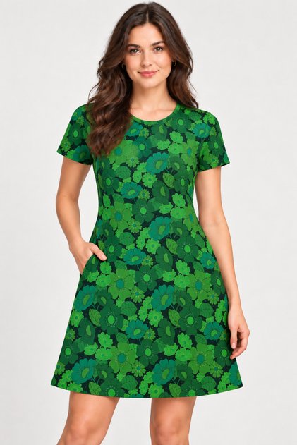 Women's Short Sleeve Pocket Retro Botanical Print Dress