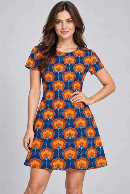 Women's Short Sleeve Pocket Retro Botanical Print Dress