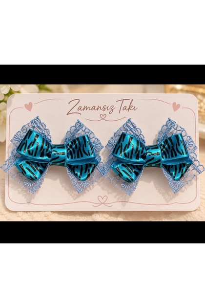 Turquoise Zebra Patterned Children's Hair Clip with Lace Detail