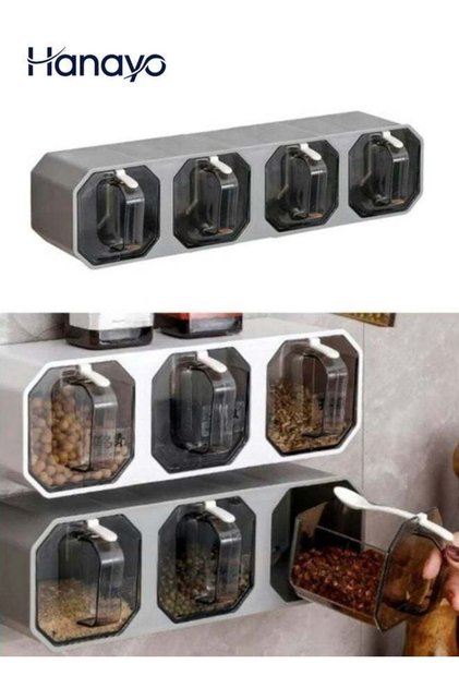 Spice Jar Spice Box 4-grid Spice Box With Spoon Wall Mounted Spice Jar Kitchen Spice Jar