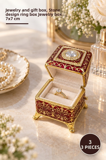 3 Piece Stone Box – Jewelry and Gift Box, Stone Design Ring Box Jewelry Box 7X7 cm