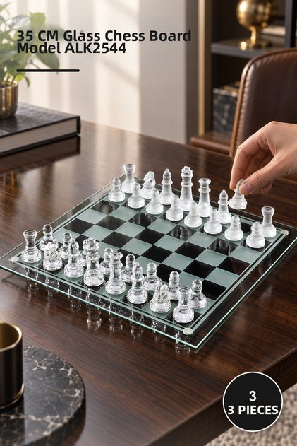 3 Pieces Glass Chess Set – 35 cm Size Desktop Game Glass Chess Chess Board Alk2544 Model