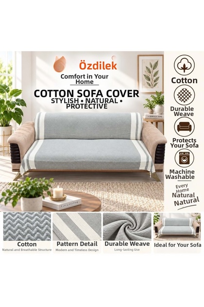 Cotton Non-Slip Zigzag Sofa Cover (170X210) - Khaki Green