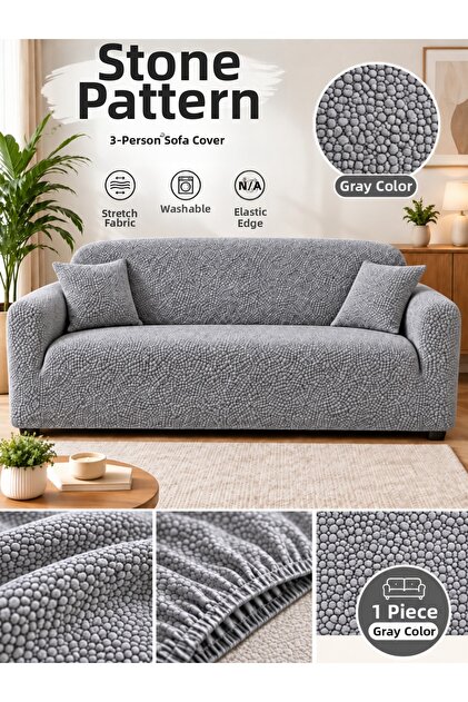 Jakarli Stone Pattern Elastic 3-Seater Sofa Cover Non-Slip, Flexible, Washable Sofa Cover Sofa Bed Sofa Cover