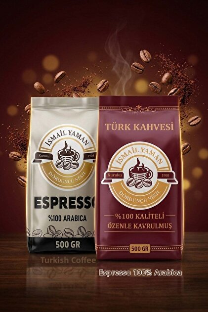 Espresso Coffee Beans 500 Gr and Medium Roasted Turkish Coffee 500 Gr Introduction Set