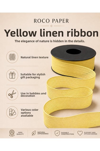 Yellow Linen Ribbon 2.5 cm X 20 Meters, Gift Wrapping and Hobby Ribbon, Packaging and Decoration Ribbon