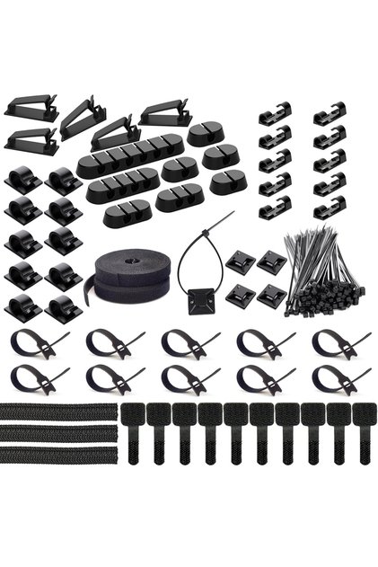 163PCS Black 163 Pcs of Set Cable Organizer Cable Winder Flexible Cable Management Clips For Mouse E