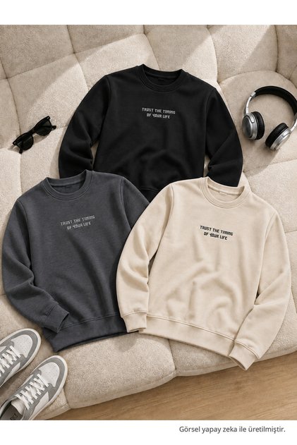 3 Pieces Men's Comfortable Fit Premium Printed Sweatshirt