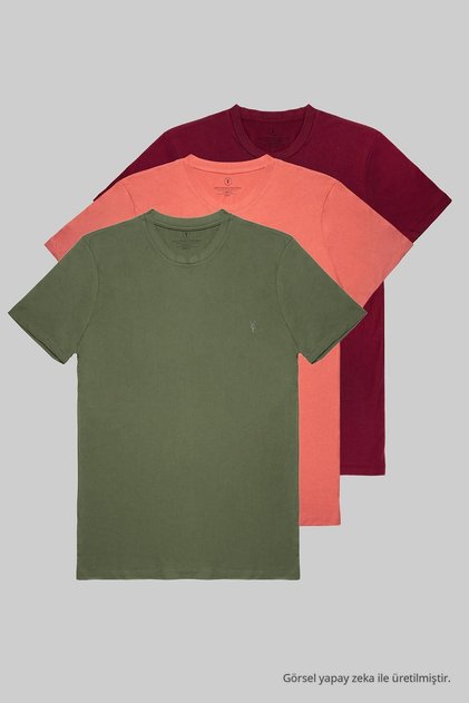 Khaki Powder Claret Red 3-pack Basic Crew Neck T-shirt