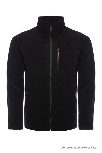 Μαύρο Χρώμα Full Zipper 3 Pocket Fleece