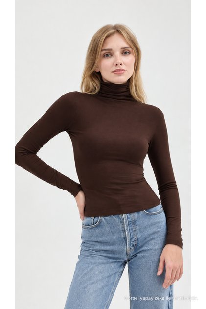 Women's Ultra Soft Turtleneck Coffee Blouse