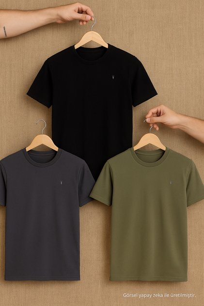 Men's Crew Neck Slim Basic 3-Piece T-Shirt
