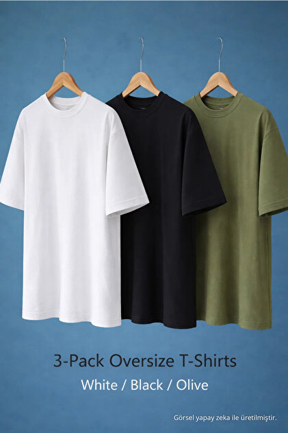 Erkek Basic Kısa Kollu Oversize 3 Lü Tişört