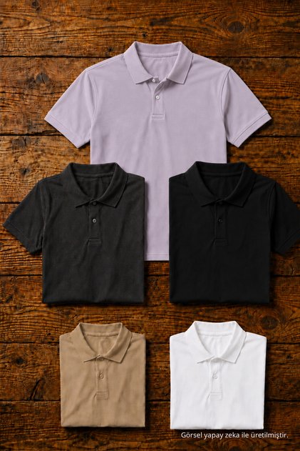 Men's Cotton Casual 5-Piece Polo Collar T-Shirt