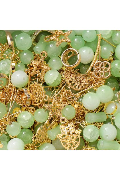 Green 30g/lot Mixed Glass Beads Kit Mini Crystal Spacer Beads Metal Charms for Making Bracelet Neckl