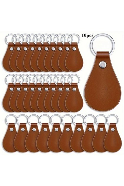 BROWN 10pcs PU Leather Key Fob Blanks Kit, Simple Style Laser Engraving Keychains, For Gifts & Craft