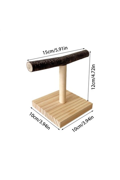 As shown Natural Wood Parrot Perch Stand T Shape Desktop Bird Training Branch Rack Chew Bite Toys St