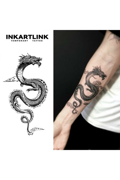 660-1118XL INKARTLINK Dark Dragon Tattoo Sticker Evil Dragon Totem Temporary Tattoo Waterproof and N
