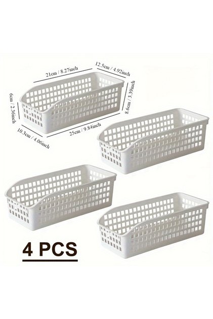 white 4pcs 4pcs Stackable Storage Basket Set-Multifunctional Plastic Storage Box,Suitable for Books,