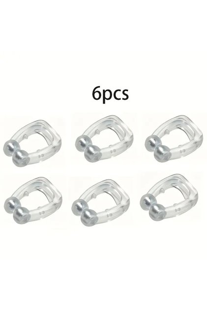 GRAY 6-Pack Magnetic Anti-Snore Nose Clips: Clear PVC for Comfortable Snoring Relief & Quieter Sleep