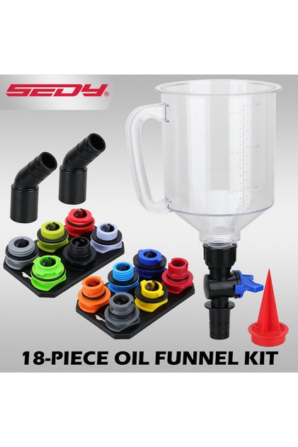18-Piece Engine Oil Funnel Set, 1.59 Qt Automotive Oil Funnel Kit with 12 Adapters, Elbow Fitting, A