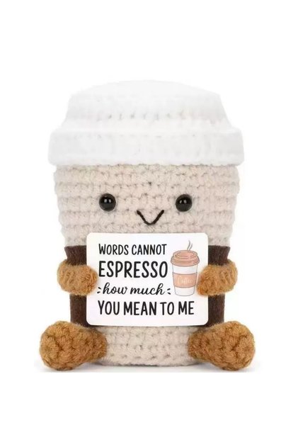 A Coffee Cup Cute Cow Doll With Card Inspiring Positive Energy Cards Encourage Others Handmade Knitt