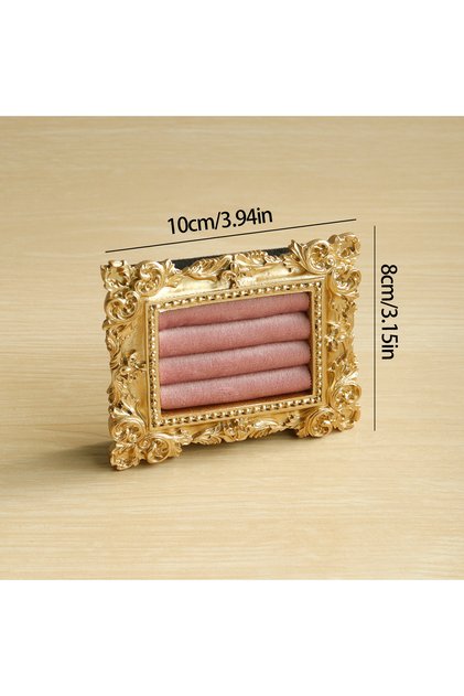 4 Pink Vintage Gold Ring Display Stand,Suede Earring Tray Baroque Design,Wedding & Birthday Gifts, V