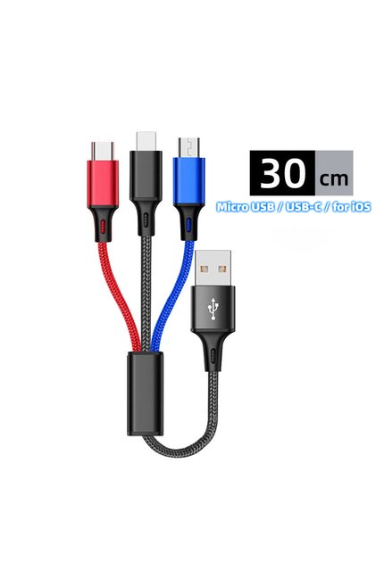 0.3m black 3 In 1 USB Cable Short Micro USB Type C Cable For iPhone 13 12 11 Samsung Xiaomi Mobile P