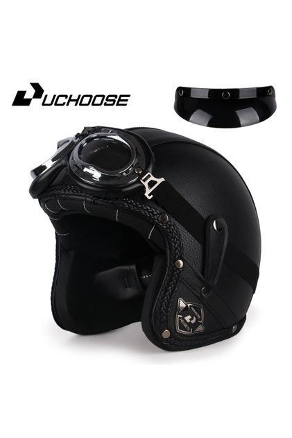 M HEIS UCHOOSE Retro Motorcycle Helmet PU Leather Open Face 3/4 Chopper Bicycle Helmets Classic Casc