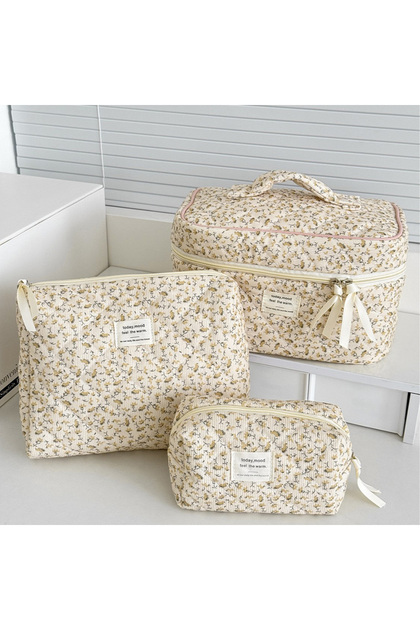 Small YELLOW Wholesale Vintage Women Floral Print Cosmetic Pouch Handbag Travel Orgainzer Make Up St