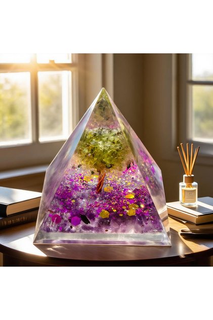 5cm A Natural Amethyst And Peridot Life Tree Orgone Pyramid Decorative Ornament Crystal Healing Jewe