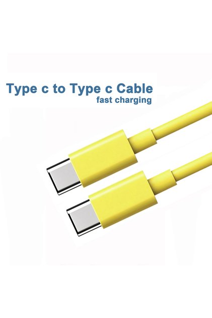 كابل USB C إلى USB Type C أصفر بطول 2 متر، 60 واط، للشحن السريع ونقل البيانات، متوافق مع آيفون 15 و15 برو وهواوي وسامسونج