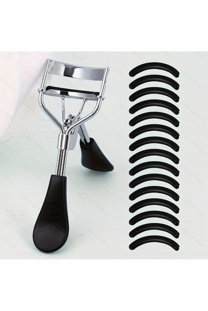 Silver Black Portable Eyelash Curler with 15 Silicone Pads and Stainless Steel Eyelash Curler, Used